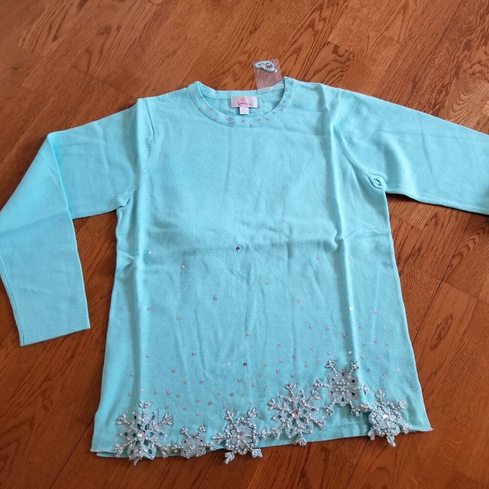Quaker Factory Baby blue snowflake sweater - NWT
